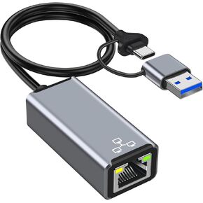محول إيثرنت USB، محول إيثرنت USB C، كابل شبكة إيثرنت 2 في 1 USB3.0/USB-C إلى RJ45 جيجابت إيثرنت لنظام التشغيل Windows 10، MacBook Pro، iPad Pro، الكمبيوتر المحمول، Chromebook، Dell XPS، Samsung Galaxy والمزيد in Kuwait