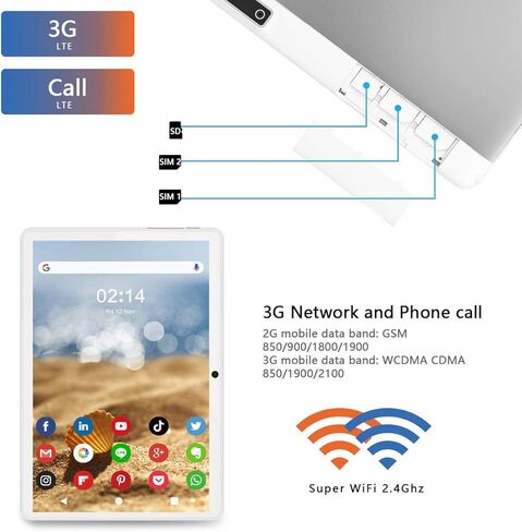 ZONKO Tablet 10.1 Inch Android Tablet with 2GB RAM+32GB ROM+128GB Expandable Storage, Dual Sim Card Slot for 3G Phone Call, Support WiFi, Bluetooth, GPS(Black) in Kuwait