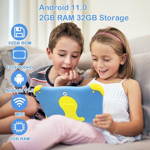 جهاز لوحي Moonka مقاس 10.1 بوصة للأطفال يعمل بنظام Android 11 للأطفال بسعة 2 جيجابايت + 32 جيجابايت تطبيق لوحي للأطفال الصغار مثبت مسبقًا والتحكم في الوالدين IWWA Kids Education Tablet مع WiFi وكاميرا مزدوجة وبلوتوث وحقيبة مقاومة للأطفال in Kuwait