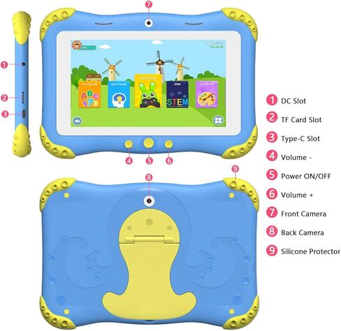 جهاز لوحي Moonka مقاس 10.1 بوصة للأطفال يعمل بنظام Android 11 للأطفال بسعة 2 جيجابايت + 32 جيجابايت تطبيق لوحي للأطفال الصغار مثبت مسبقًا والتحكم في الوالدين IWWA Kids Education Tablet مع WiFi وكاميرا مزدوجة وبلوتوث وحقيبة مقاومة للأطفال in Kuwait