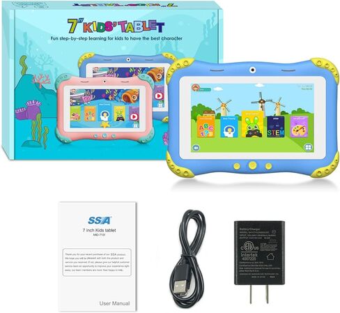 جهاز لوحي Moonka مقاس 10.1 بوصة للأطفال يعمل بنظام Android 11 للأطفال بسعة 2 جيجابايت + 32 جيجابايت تطبيق لوحي للأطفال الصغار مثبت مسبقًا والتحكم في الوالدين IWWA Kids Education Tablet مع WiFi وكاميرا مزدوجة وبلوتوث وحقيبة مقاومة للأطفال in Kuwait