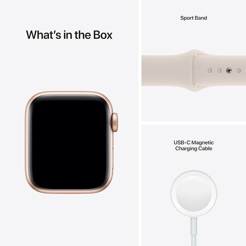 Apple Watch SE مقاس 40 ملم، نظام تحديد المواقع العالمي + هيكل من الألومنيوم باللون الذهبي - سوار رياضي ستارلايت (متجدد) in Saudi Arabia