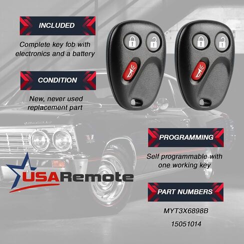 Car Key Fob Keyless Entry Remote with Ignition Key fits Chevy Trailblazer/Buick Rainier/GMC Envoy/Isuzu Ascender/Oldsmobile Bravada/Saab 9-7x (15008008), Set of 2 in Kuwait