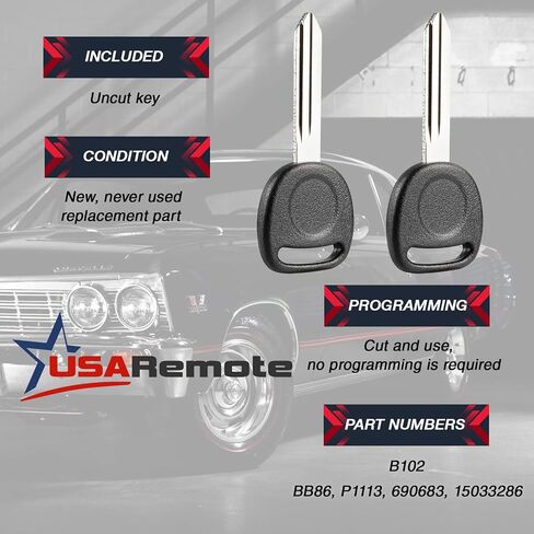 Car Key Fob Keyless Entry Remote with Ignition Key fits Chevy Trailblazer/Buick Rainier/GMC Envoy/Isuzu Ascender/Oldsmobile Bravada/Saab 9-7x (15008008), Set of 2 in Kuwait
