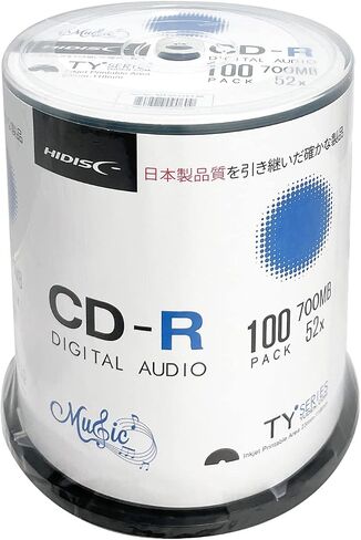 HIDISC TY Series Digital Audio Music CD-R 52X 700MB White Inkjet Printable - 100 Cake Box in Saudi Arabia
