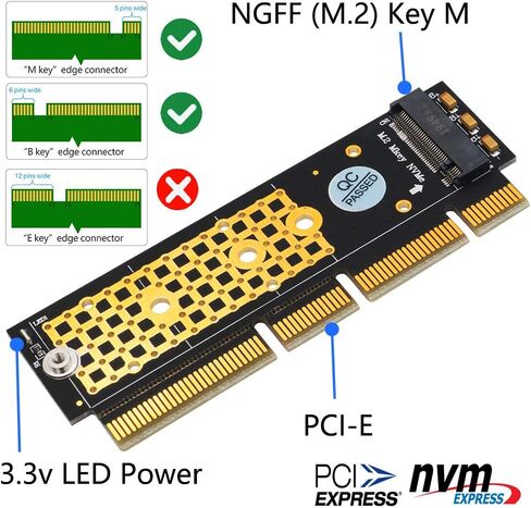 M.2 NVMe SSD NGFF إلى PCIE 3.0 X16 /X4 محول M بطاقة واجهة رئيسية تدعم PCI Express 3.0 x4 2230-2280 حجم m.2 سرعة كاملة (ذهبي أسود) in Kuwait