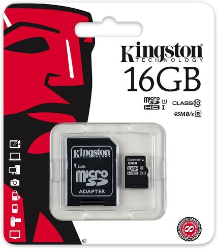 Kingston Digital 16GB microSDHC Class 10 UHS-I 45MB/s Read Card with SD Adapter (SDC10G2/16GB) in Kuwait