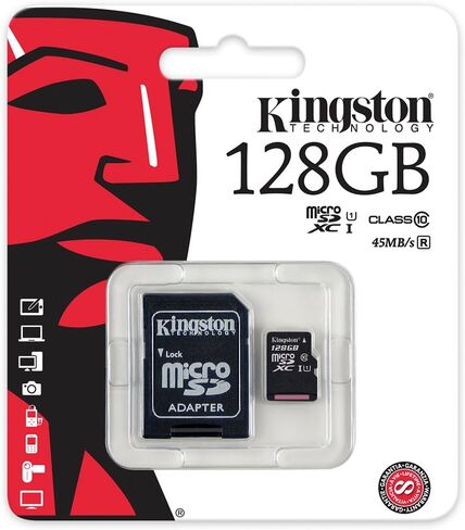 Kingston Digital 128GB microSDXC Class 10 UHS-I 45MB/s Read Card with SD Adapter (SDC10G2/128GB) in Kuwait