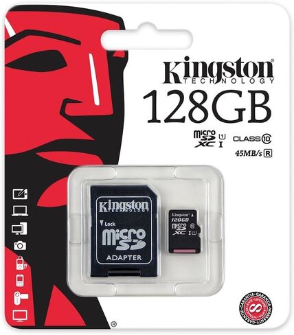 Kingston Digital 128GB microSDXC Class 10 UHS-I 45MB/s Read Card with SD Adapter (SDC10G2/128GB) in Kuwait