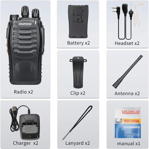 Baofeng Walkie Talkies for Adults Rechargeable Long Range Two Way Radio BF-888S 16CH with Air Acoustic Tube Earpiece with Flashlight Li-ion Battery and USB Charger(2 Pack) in Saudi Arabia