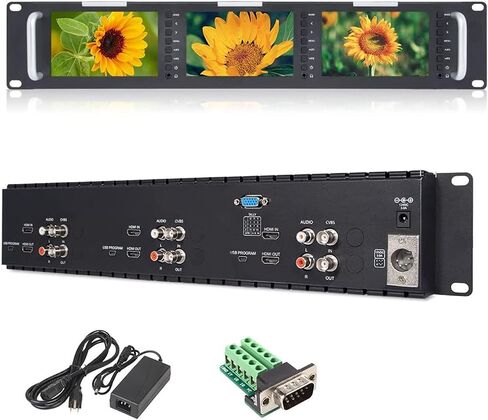 FEELWORLD T51-H Triple 5 inch 2 RU Rack Mount Monitor 800×480 Broadcast LCD Monitor with HDMI AV Input and Output in Saudi Arabia