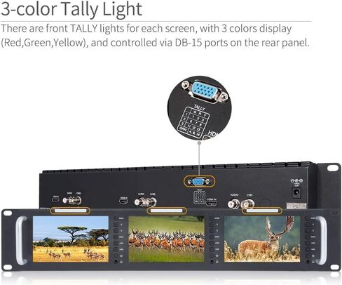 FEELWORLD T51-H Triple 5 inch 2 RU Rack Mount Monitor 800×480 Broadcast LCD Monitor with HDMI AV Input and Output in Saudi Arabia