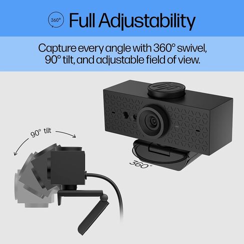 HP 620 FHD Webcam - 1080p 30 FPS - Focus & Color, Backlight Correction - Dual Noise-Reducing Mics - Adjustable Swivel/Tilt - Windows Hello, Zoom Certified, & Privacy Cover (6Y7L2AA#ABL) in Saudi Arabia
