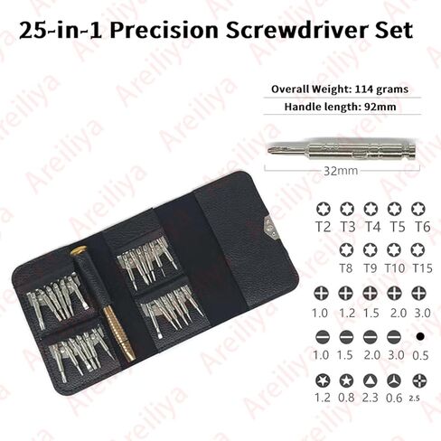 مجموعة مفك براغي دقيقة 25 في 1 من Areiliya، مجموعة أدوات إصلاح صغيرة مغناطيسية احترافية للهاتف والكمبيوتر والساعة والكمبيوتر المحمول وماك بوك ووحدة التحكم في الألعاب والنظارات والإلكترونيات in Kuwait