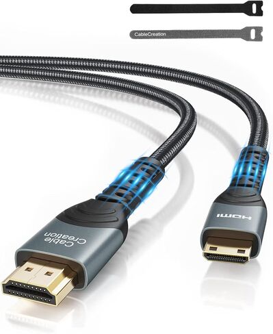 CableCreation Mini HDMI إلى HDMI Cable 6.6FT، سلك HDMI ثنائي الاتجاه إلى Mini HDMI مع كابل ربط 4K × 2K للكاميرا، الكمبيوتر اللوحي، بطاقة الالتقاط، HDR-XR50، Z6، EOS RP/EOS R/EOS 7D Mark II/XA40 in Kuwait