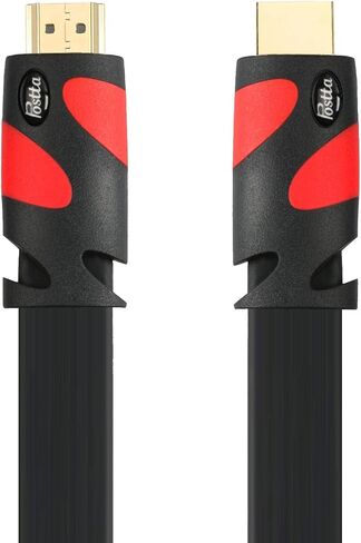 كابل Postta Flat HDMI (50 قدم) سلك HDMI 2.0 مسطح يدعم 4K، ثلاثي الأبعاد، 2160p، 1080p، إيثرنت وإرجاع الصوت - أسود-أحمر in Kuwait