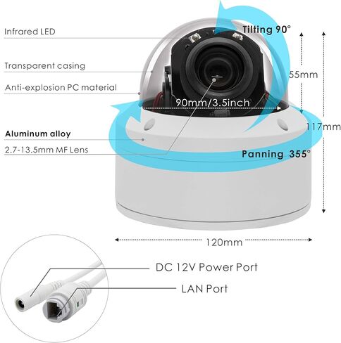 كاميرا IP Security 5.0MP H.265 POE PTZ، تكبير بصري 5X متوافق مع Hikvision، كاميرا شبكة داخلية/خارجية مع صوت، مقلاة 355 درجة إمالة 90 درجة، مقاومة للماء IP66 98ft رؤية ليلية، كشف الحركة in Kuwait
