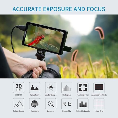 FEELWORLD CUT6 6 Inch Recording Camera Field Monitor DSLR USB2.0 Recorder, with HDR 3D LUT 1920x1080 Pixels Touch Screen Waveform HDR HDMI Loop Out Camera Monitor in Saudi Arabia
