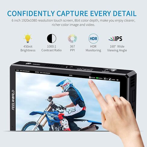 FEELWORLD CUT6 6 Inch Recording Camera Field Monitor DSLR USB2.0 Recorder, with HDR 3D LUT 1920x1080 Pixels Touch Screen Waveform HDR HDMI Loop Out Camera Monitor in Saudi Arabia