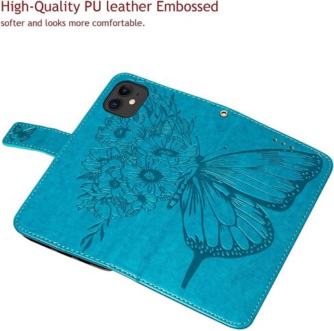 Case for iPhone 11 Wallet,Card Holder [Kickstand][Wrist Strap] Butterfly Floral Embossed for Women PU Leather Flip Protective Cover for iPhone 11 Cases 2021 (Black) in Kuwait