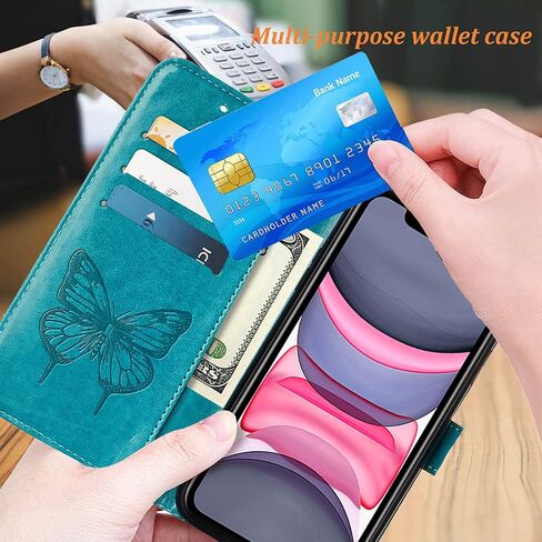 Case for iPhone 11 Wallet,Card Holder [Kickstand][Wrist Strap] Butterfly Floral Embossed for Women PU Leather Flip Protective Cover for iPhone 11 Cases 2021 (Black) in Kuwait
