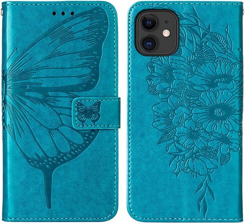 Case for iPhone 11 Wallet,Card Holder [Kickstand][Wrist Strap] Butterfly Floral Embossed for Women PU Leather Flip Protective Cover for iPhone 11 Cases 2021 (Black) in Kuwait