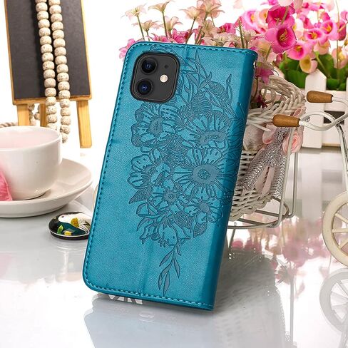 Case for iPhone 11 Wallet,Card Holder [Kickstand][Wrist Strap] Butterfly Floral Embossed for Women PU Leather Flip Protective Cover for iPhone 11 Cases 2021 (Black) in Kuwait