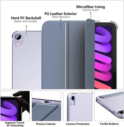 MoKo Case Fit New iPad Mini 6 2021 (6th Generation, 8.3-inch) - Slim Lightweight Hard Clear Back Shell Stand Cover with Translucent Frosted Back Protector, with Auto Wake/Sleep, Apricot Orange in Saudi Arabia