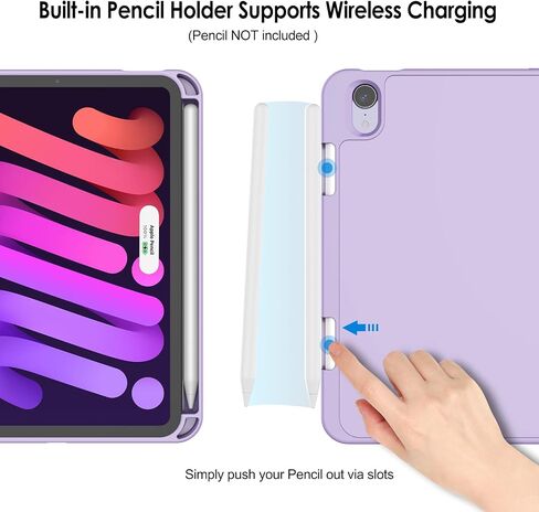 حافظة JETech لجهاز iPad Mini 6 (موديل 2021 مقاس 8.3 بوصات) مع حامل أقلام رصاص، تدعم شحن القلم الرصاص الثاني، غطاء كمبيوتر لوحي نحيف مع ظهر ناعم من مادة TPU، تنبيه/غفو تلقائي (أسود) in Kuwait