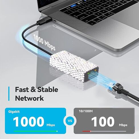 USB 3.0 to Gigabit Ethernet Adapter Bling Bling Rhinestone Diamond- 10/100/1000 NIC Network Converter USB A to RJ45 LAN Adapter in Kuwait
