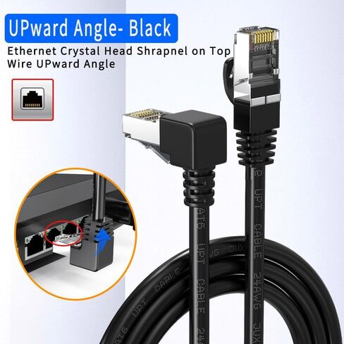 JUXINICE 2Pack 90 Degree Cat6a Ethernet Cable Shielded 1.5ft Downward Angle, FTP-Cat6 Right Angle ethernet Patch Cable Short RJ45 Network Cable Short for 10Gpbs-Black in Saudi Arabia