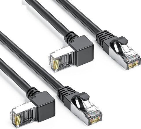 JUXINICE 2Pack 90 Degree Cat6a Ethernet Cable Shielded 1.5ft Downward Angle, FTP-Cat6 Right Angle ethernet Patch Cable Short RJ45 Network Cable Short for 10Gpbs-Black in Saudi Arabia