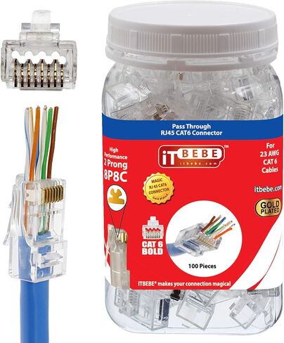 ITBEBE 50 قطعة - ممر نهاية مطلي بالذهب من خلال موصل RJ45 Cat6، Cat6a Bold لكابلات 23 AWG in Kuwait