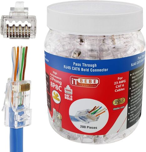 ITBEBE 50 قطعة - ممر نهاية مطلي بالذهب من خلال موصل RJ45 Cat6، Cat6a Bold لكابلات 23 AWG in Kuwait