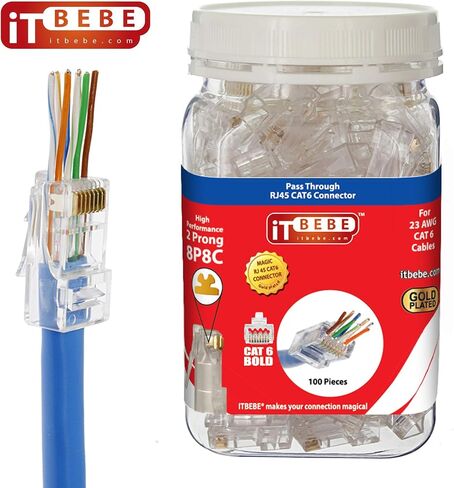 ITBEBE 50 قطعة - ممر نهاية مطلي بالذهب من خلال موصل RJ45 Cat6، Cat6a Bold لكابلات 23 AWG in Kuwait