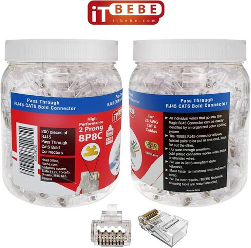 ITBEBE 50 قطعة - ممر نهاية مطلي بالذهب من خلال موصل RJ45 Cat6، Cat6a Bold لكابلات 23 AWG in Kuwait