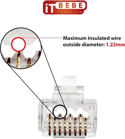 ITBEBE 50 قطعة - ممر نهاية مطلي بالذهب من خلال موصل RJ45 Cat6، Cat6a Bold لكابلات 23 AWG in Kuwait