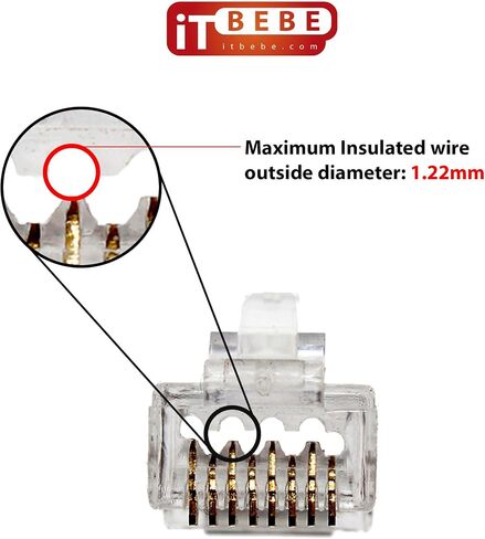 ITBEBE 50 قطعة - ممر نهاية مطلي بالذهب من خلال موصل RJ45 Cat6، Cat6a Bold لكابلات 23 AWG in Kuwait