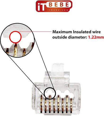 ITBEBE 50 قطعة - ممر نهاية مطلي بالذهب من خلال موصل RJ45 Cat6، Cat6a Bold لكابلات 23 AWG in Kuwait