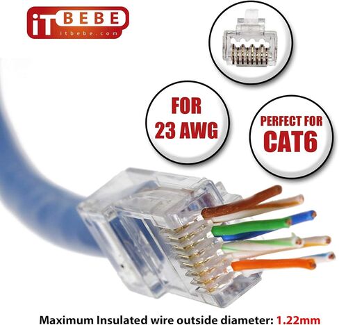 ITBEBE 50 قطعة - ممر نهاية مطلي بالذهب من خلال موصل RJ45 Cat6، Cat6a Bold لكابلات 23 AWG in Kuwait
