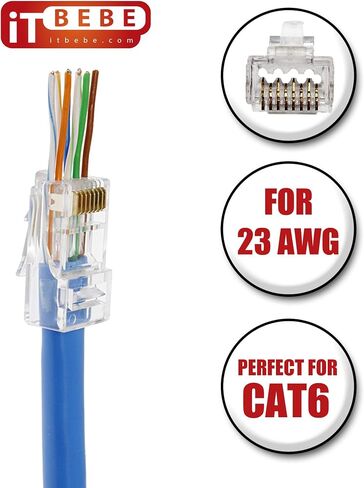 ITBEBE 50 قطعة - ممر نهاية مطلي بالذهب من خلال موصل RJ45 Cat6، Cat6a Bold لكابلات 23 AWG in Kuwait