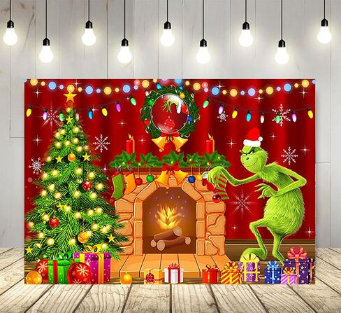 خلفية مدفأة كرتونية لمستلزمات حفلات عيد الميلاد مقاس 5 × 3 أقدام Grinch عيد الميلاد صورة خلفية عيد ميلاد سعيد خلفية تصوير Grinchmas راية in Saudi Arabia