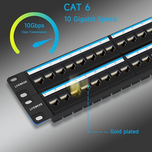 Lysymixs 48 منفذ RJ45 لوحة التصحيح Cat6 تغذية من خلال، لوحة تصحيح الشبكة المقرنة 19 بوصة، لوحة التصحيح Keystone Ethernet المضمنة مع شريط خلفي in Kuwait