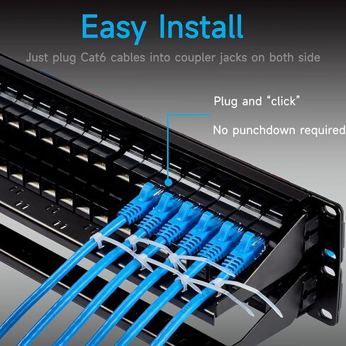 Lysymixs 48 منفذ RJ45 لوحة التصحيح Cat6 تغذية من خلال، لوحة تصحيح الشبكة المقرنة 19 بوصة، لوحة التصحيح Keystone Ethernet المضمنة مع شريط خلفي in Kuwait