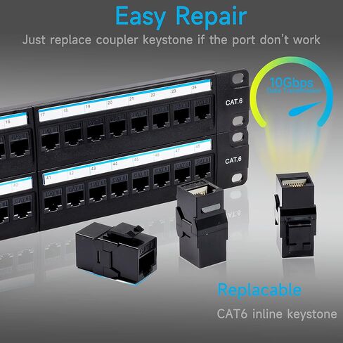 Lysymixs 48 منفذ RJ45 لوحة التصحيح Cat6 تغذية من خلال، لوحة تصحيح الشبكة المقرنة 19 بوصة، لوحة التصحيح Keystone Ethernet المضمنة مع شريط خلفي in Kuwait
