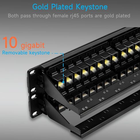 Lysymixs 48 منفذ RJ45 لوحة التصحيح Cat6 تغذية من خلال، لوحة تصحيح الشبكة المقرنة 19 بوصة، لوحة التصحيح Keystone Ethernet المضمنة مع شريط خلفي in Kuwait
