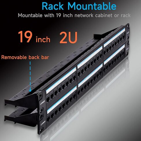 Lysymixs 48 منفذ RJ45 لوحة التصحيح Cat6 تغذية من خلال، لوحة تصحيح الشبكة المقرنة 19 بوصة، لوحة التصحيح Keystone Ethernet المضمنة مع شريط خلفي in Kuwait