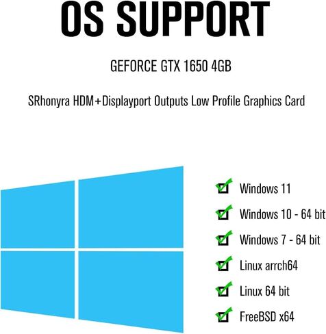 بطاقة رسومات SRhonyra GeForce GTX 1650 4GB منخفضة المستوى GDDR5 128 بت بطاقة فيديو مزدوجة الشاشة DP HDMI مخرجات فتحة واحدة GPU PCI-e 3.0 x16 حافلة تعمل بالطاقة in Kuwait