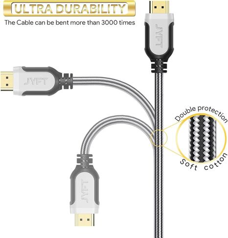 كابل JYFT HDMI بطول 6 أقدام - HDMI 2.0 (4K @ 60 إطارًا في الثانية)، سرعة عالية مع إيثرنت 18 جيجابت في الثانية، إرجاع الصوت، فيديو 4K 2016P HD، 1080P 3D، بلو راي، يدعم Apple TV، Xbox، PS3، PS4، HDTV، حزمة واحدة in Kuwait