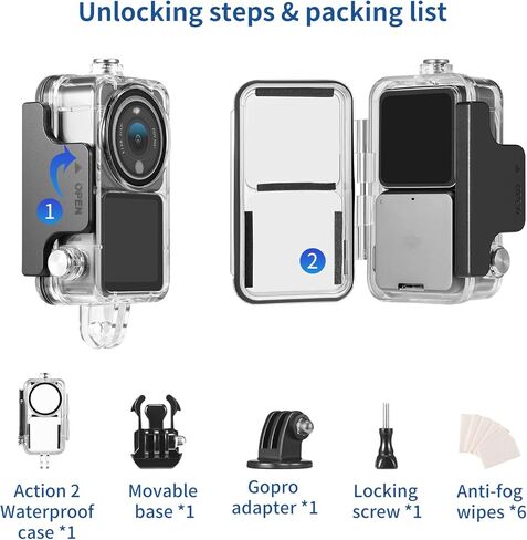 جارد توك حافظة اكشن 2 مقاومة للماء لكاميرا دي جيه اي اكشن 2 باور كومبو او كاميرا دي جيه اي اكشن 2 مزدوجة الشاشة، حافظة واقية للغوص لملحقات ذا اكشن 2 in Kuwait